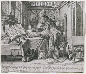 Papa Gregorio I, il Grande (c.540-604) nel suo Studio, da una serie che raffigura i quattro 